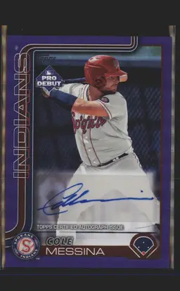 2025 Topps Pro Debut Cole Messina Base Autographs Purple Foil /299 - ( 137 ) - Spokane Indians