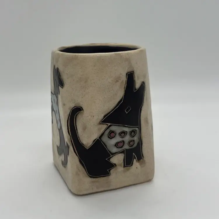 Design By Mara Mexico Pottery Mug Cup Dogs In Shirts Weiner Dog Dachshund Wolf Coyote