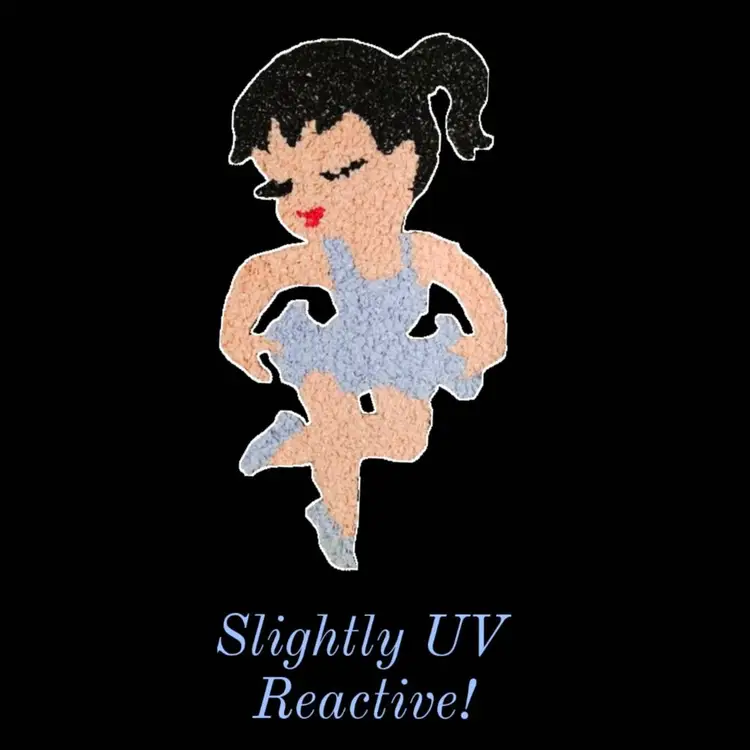 21.5"T × 11.75"W Vintage Melted Popcorn Plastic HTF Blue Leotard Ballet Flat Shoes Dark Hair Ponytail Ballerina Glows