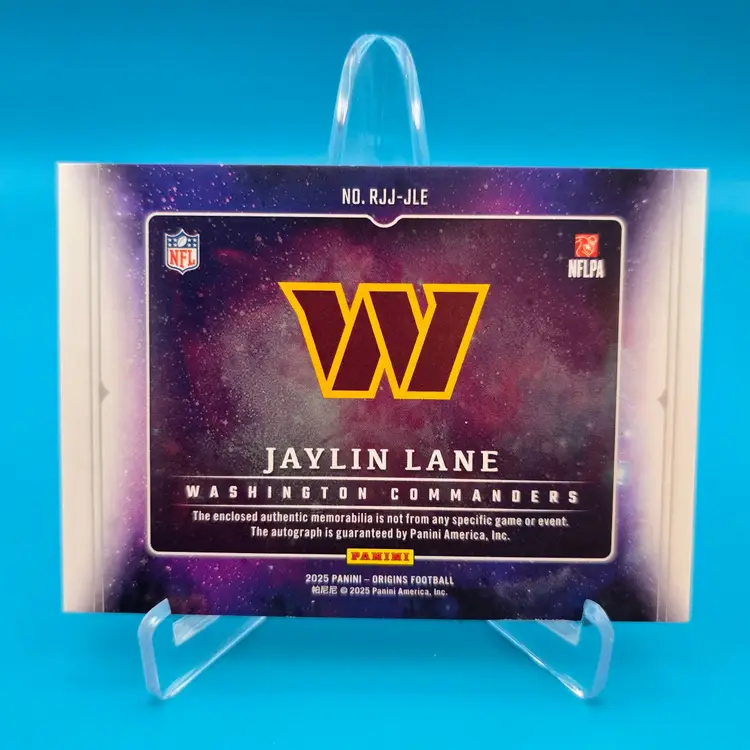 Jaylin Lane 2025 Panini Origins RPA Rookie RC Jumbo Jersey Patch Auto Washington Commanders