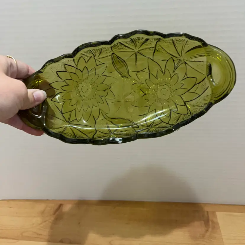 Green Dish With Flowers