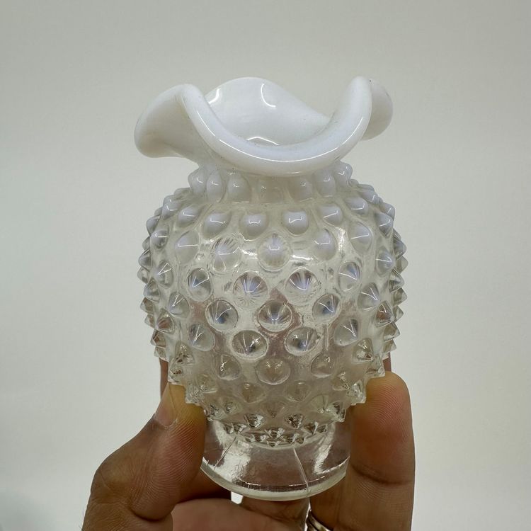 Vintage Fenton Hobnail Opalescent Ruffle Edge Vase