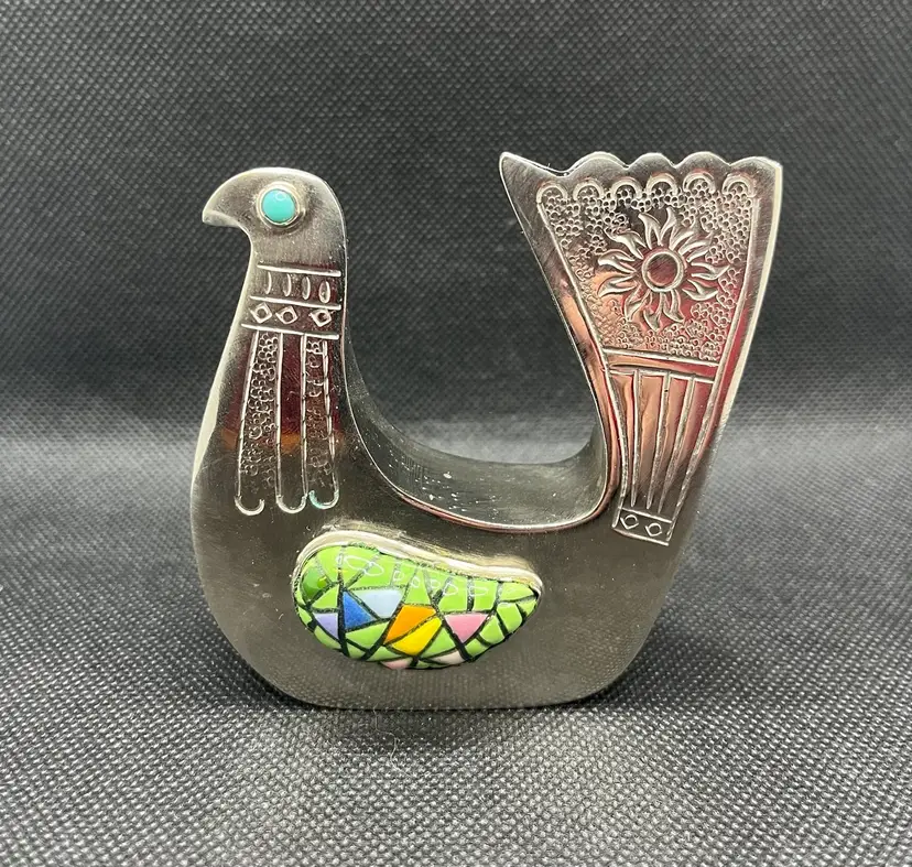 Artist Joaquin Taller Tinta vintage handmade silver plated bird sculpture