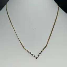 Vintage Avon, Gold Tone, V Shaped Necklace, Clear, And Sapphire, Blue Rhinestones16” Long