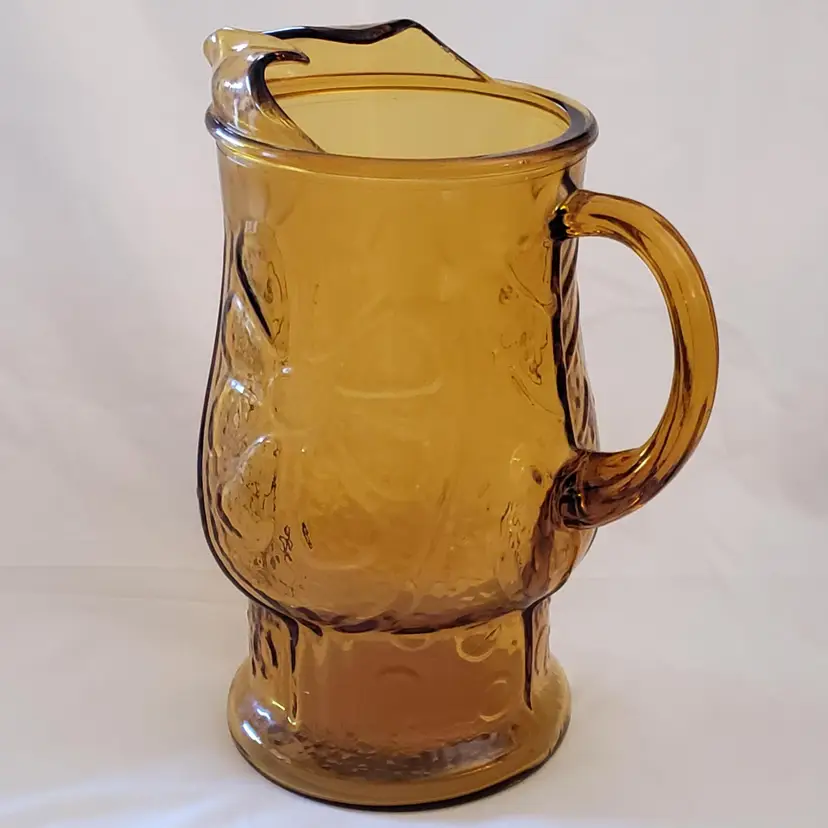 Amber Water Tea Pitcher Libbey Country Garden Daisy Pattern Vintage 9⅝" Tall Approximately