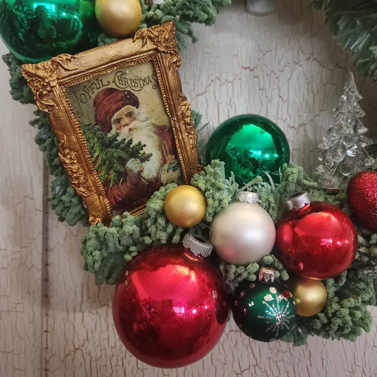 Green Flocked Santa Wreath