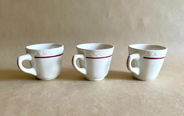 Shabby Chic Syracuse  Econo Rim Embossed Floral Rose Restaurant Ware Coffee Tea Cup Made USA - Lot of 3 Cups