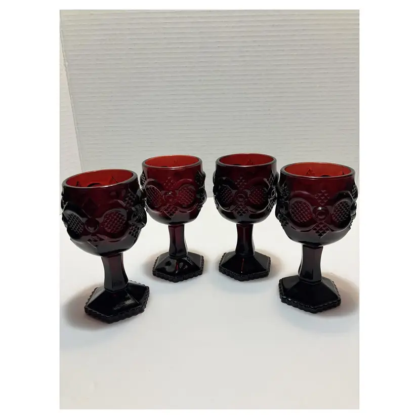 Vintage Avon ruby Cape Cod pattern pressed glass goblets or tea light holders