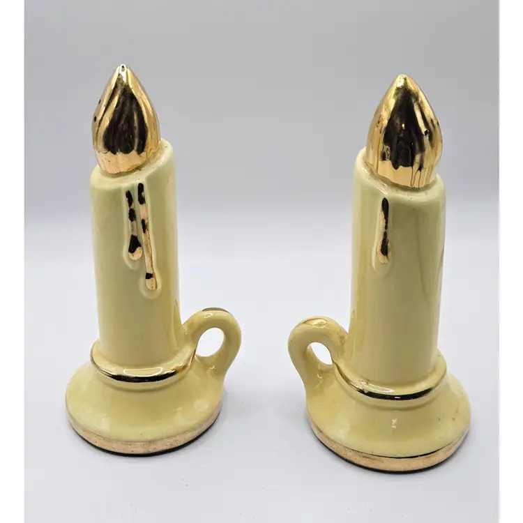 #01 - Large Christmas Candles Salt and Pepper, 1950's, 6" tall x 2.5" wide, Made in Japan