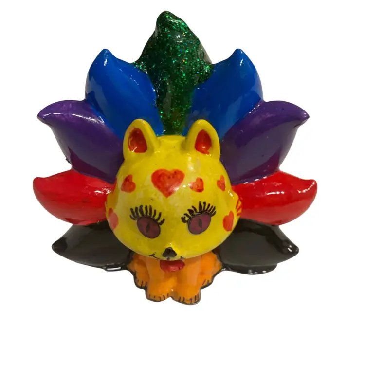 Multicolored Handmade Kitsune Nine Tail Fox Figurine
