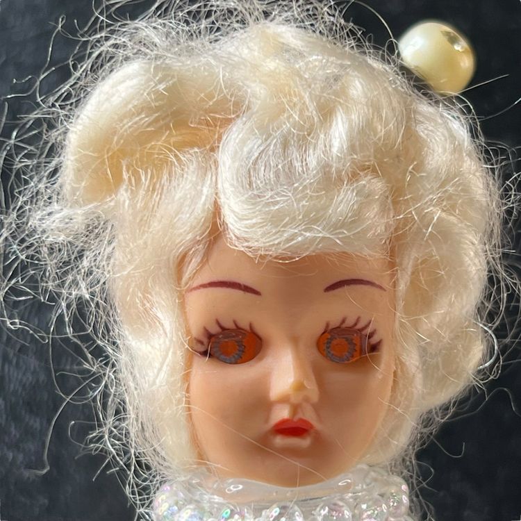Vintage Blonde Doll Head On Mikasa Diamond Fire Salt Shaker 7.25" X 2.75"