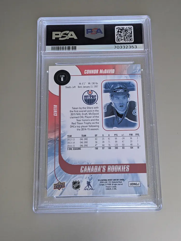 Connor McDavid 2016 Upper Deck National Hockey - Card Day Canada Rookies #CAN6 PSA 8