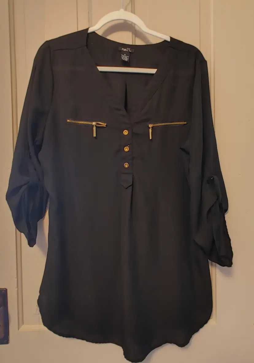 Top- Brand: Rue21. Size XL. Black sheer top. 100% polyester. No callouts.