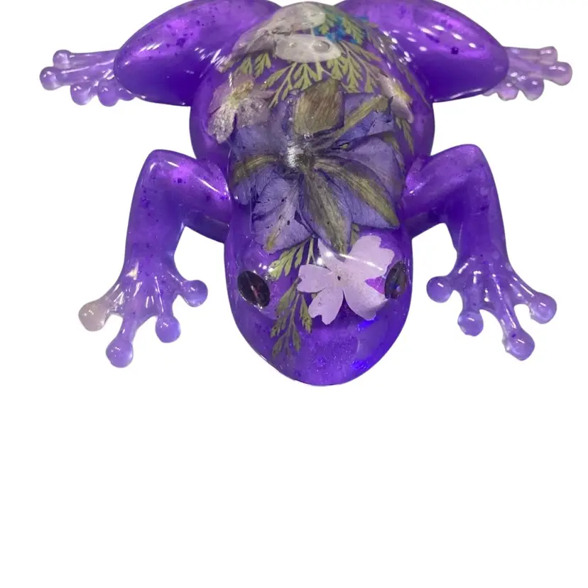 Purple Floral Resin Frog Figurine
