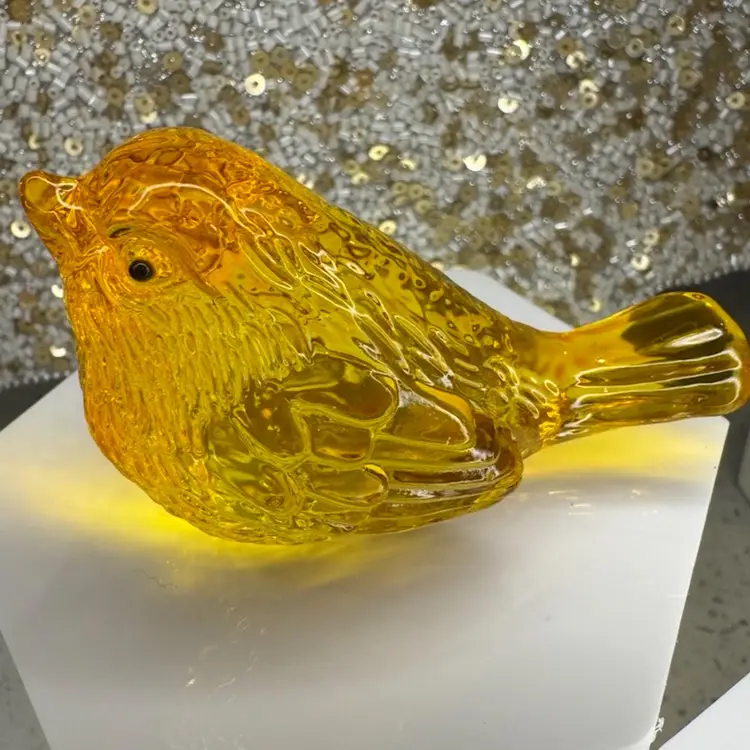 One Mini Amber Crystal Bird Figurine - 3'' inches