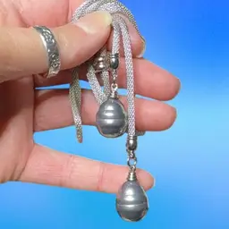 SilverTone Bolo Faux Pearl Dangle Necklace 30”