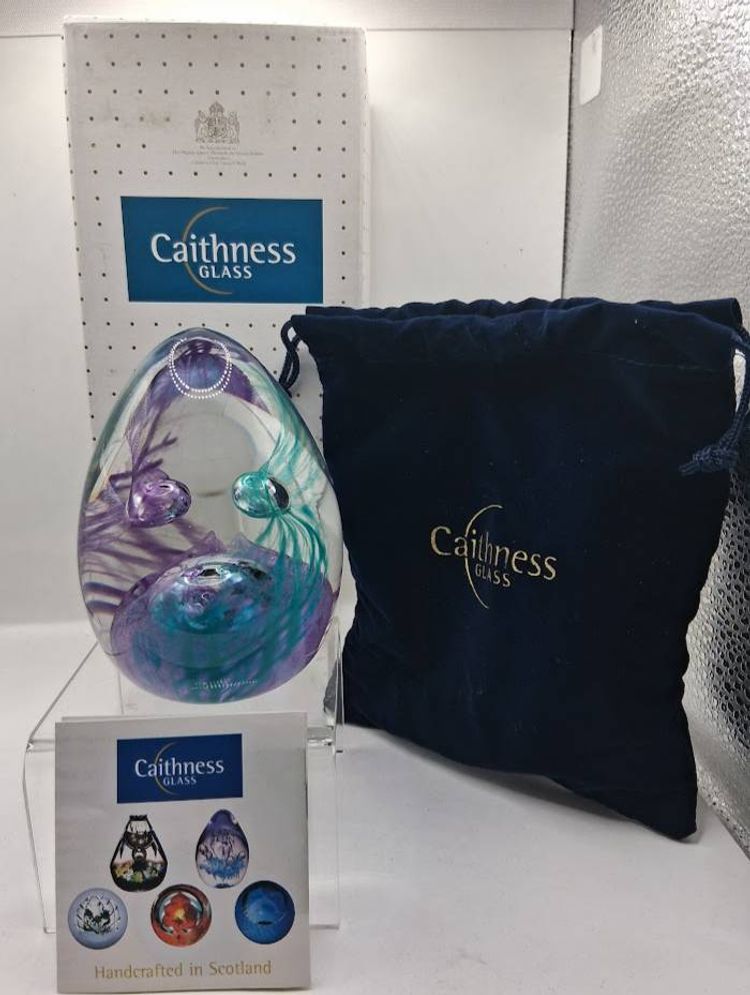 Caithness, Scotland NEW IN BOX, TARTAN WEAVE 'DRESS' Large Egg Paperweight