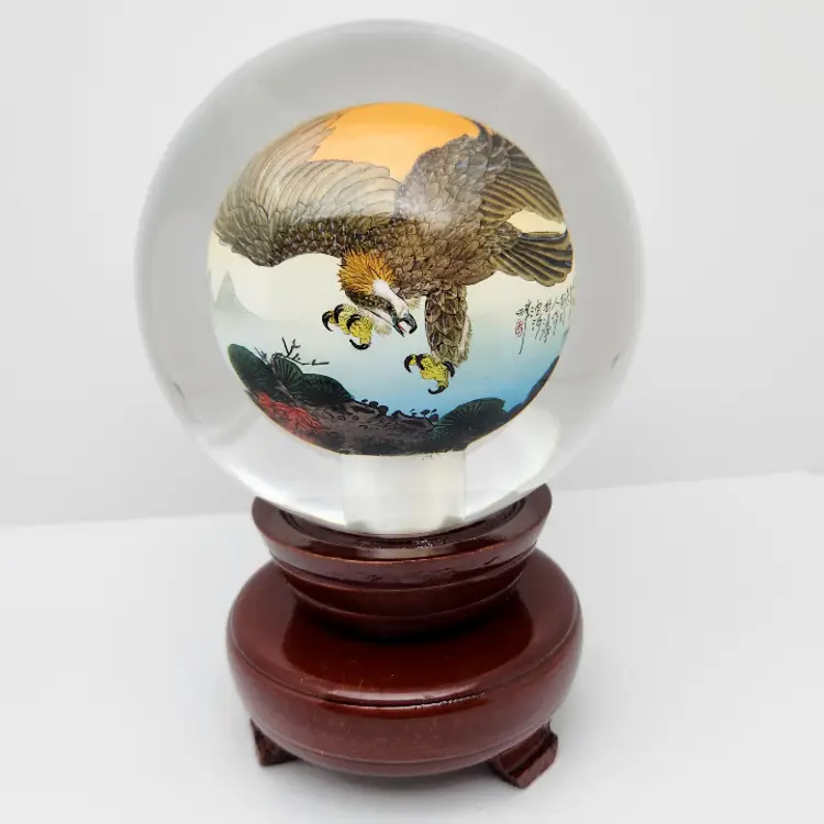 Chinese Reverse Painted Glass Globe with Wood Stand