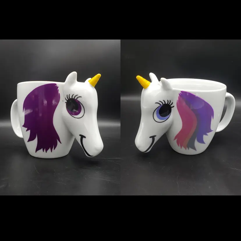 Mythical 3D Unicorn Mug Color Changes With Temperature, Purple to Rainbow, 9 oz.