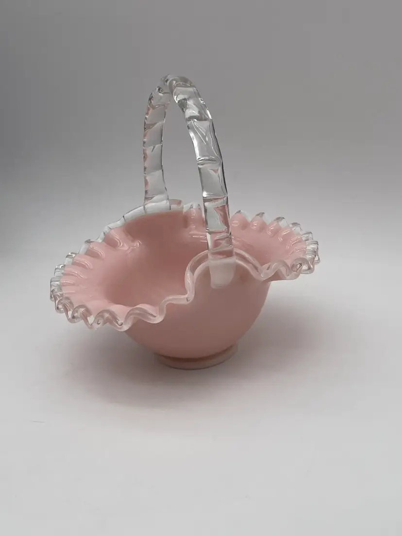 Vintage Fenton Peach Crest Handled Basket