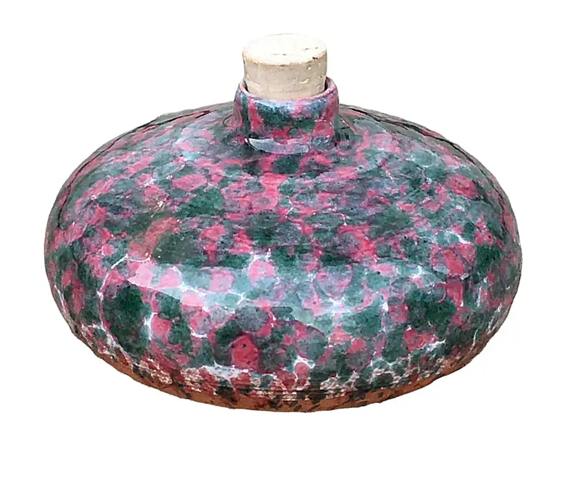 Beautiful Art Pottery France Mini Jug Bottle with Cork Pink Green
