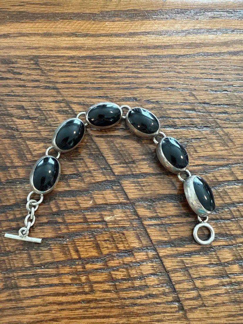Taxco Onyx 6 Stone Sterling Silver Bracelet 925 Mexico
