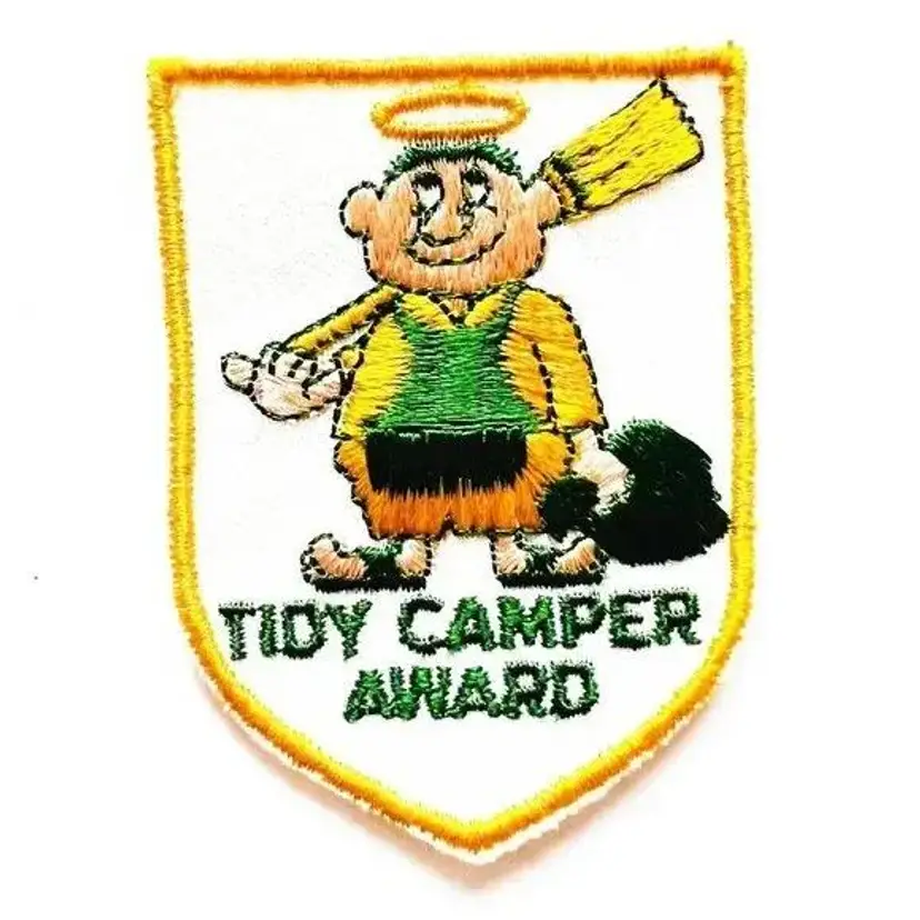 Vintage Tidy Camper Award Jacket Clean Environment Halo Broom Camping Patch