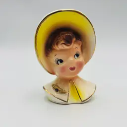 Vintage Enesco Golden Girl Mini Ceramic Lady Head Vase 1950s