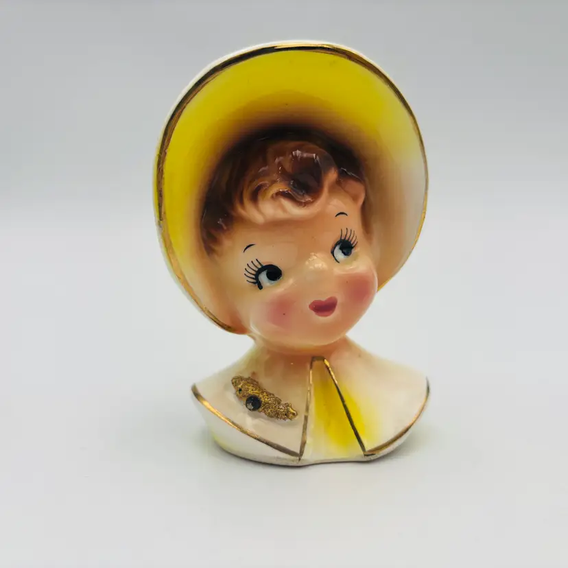 Vintage Enesco Golden Girl Mini Ceramic Lady Head Vase 1950s