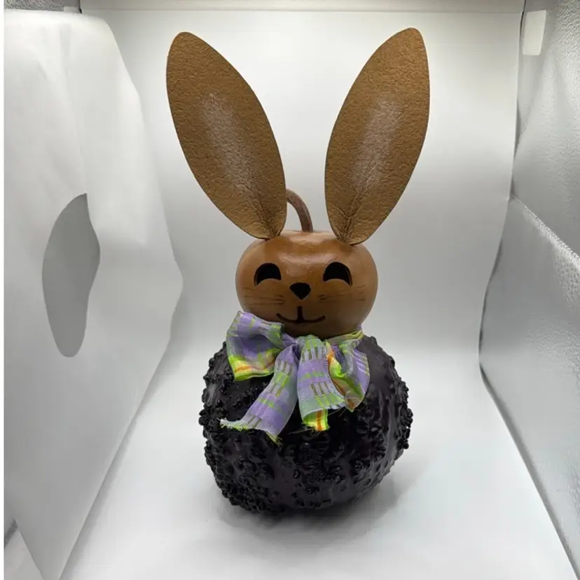 Gourd bunny Easter decoration purple and brown 10” tall