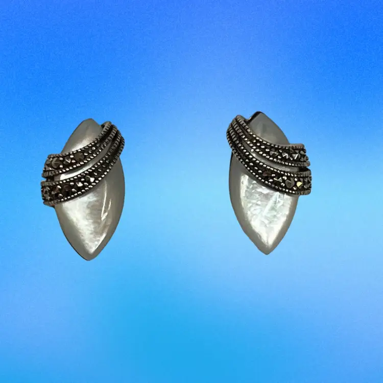 925 Mother Of Pearl And Marcasite Stud Earrings