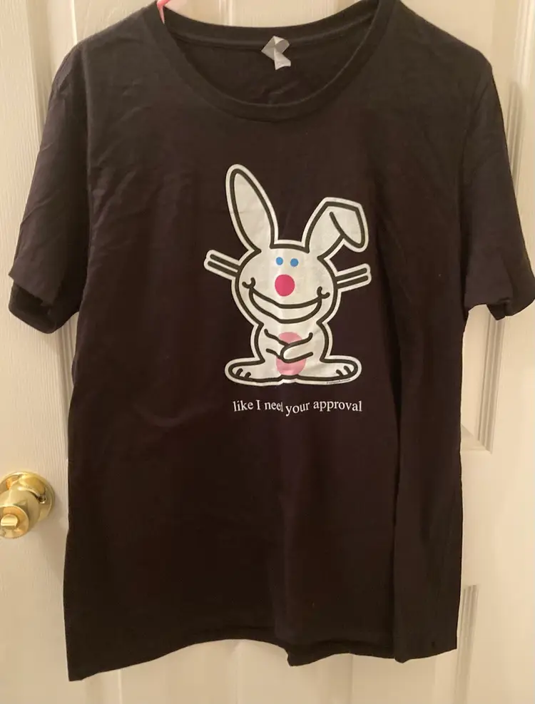 It’s Happy Bunny, black short, sleeved T-shirt, kids size 3 XL