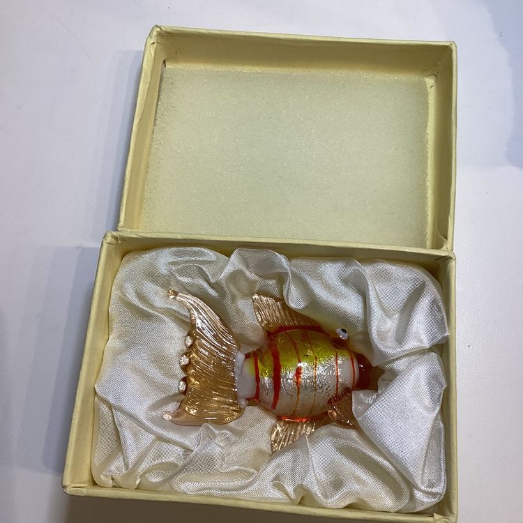 Glass fish figurine orange yellow and white koi angelfish gold fish