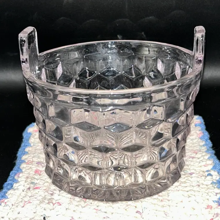 Vintage Fostoria American Clear Cubist Glass Ice Bucket Basket with tab handles