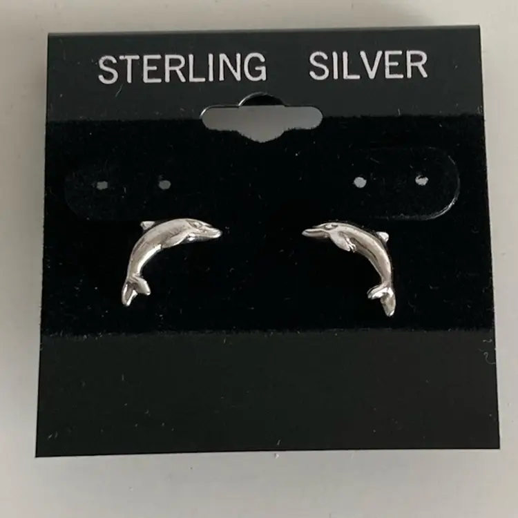 Vintage Sterling Silver Dolphin Earrings