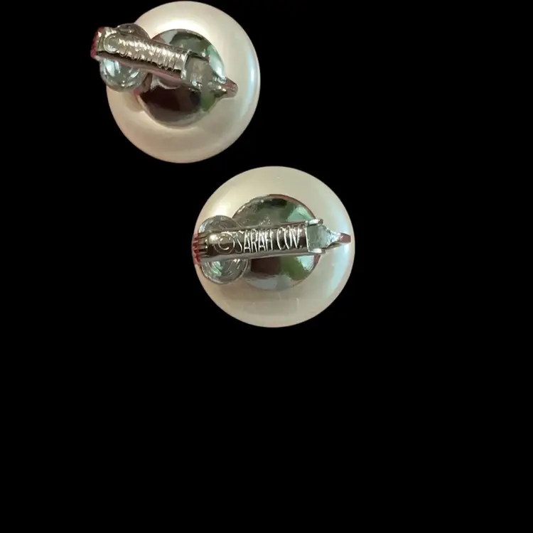 Vintage Silvertone Sarah Coventry Faux Pearl Button Clip Earrings.