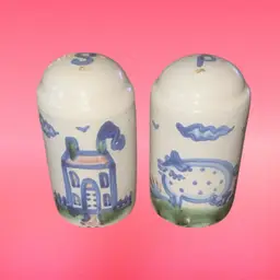 M.A. Hadley Studio Pottery Salt & Pepper Shakers Pig & House 5” tall