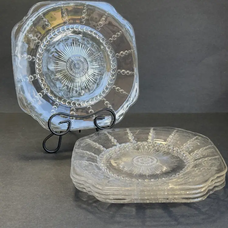 #1527 Federal Glass Co, 9” Plates, 1938-1942, Colombian Pattern, Clear Depression Glass, Set Of 5