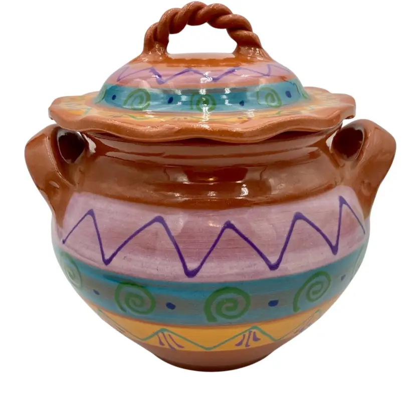 Mesa International (Hungary) Terra Cotta Casserole, Bean Pot w/Lid, Southwest