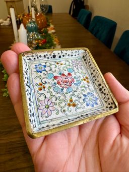 Mini Antique Chinese Canton enamel trinket dish, also known as a pin tray or trinket box