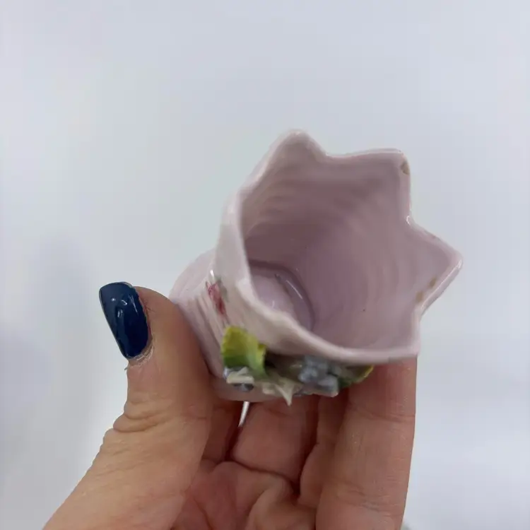 Vintage Germany Elfinware Miniature Pink Floral Ceramic Vase 1.75"