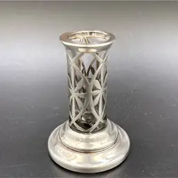 Vintage art deco small silver overlay on glass vase rare piece could not find