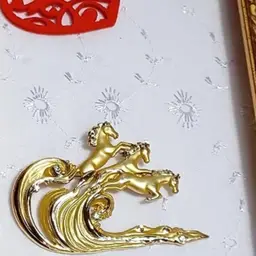 Vintage AJC Galloping Horses Goldtone And Rhinestone Brooch
