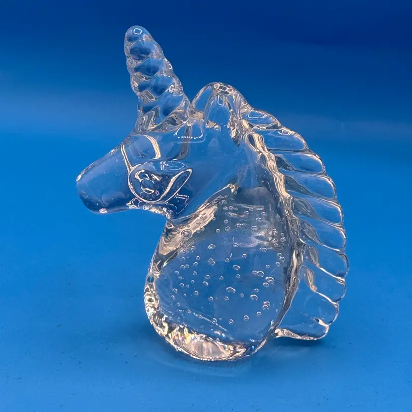 Vintage Art Glass Unicorn Figurine/ Paperweight W/  Bullicante Bubbles
