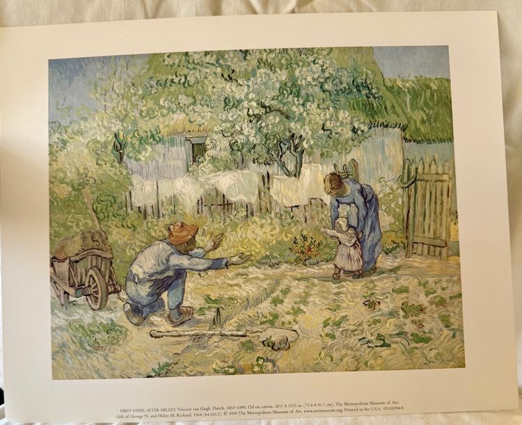 Vintage Art Print FIRST STEPS, AFTER MILLET: Vincent van Gogh, Dutch, 1853-1890.