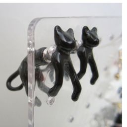 Vintage Black Cat front and back two-piece Earrings