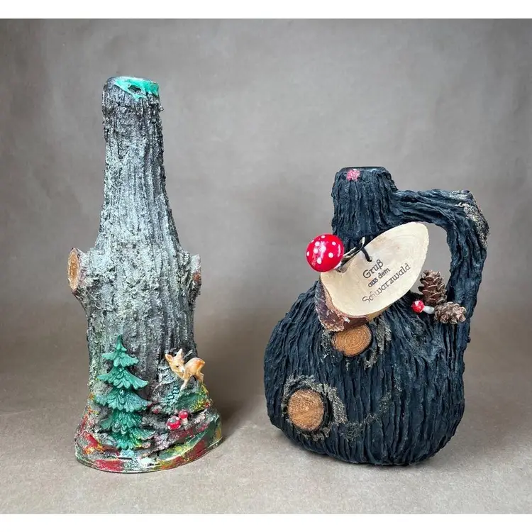 Fairy Garden Forrest Folk Art Faux Bark Miniature Deer Fawn Mushroom Pine Tree Woodland Scenery