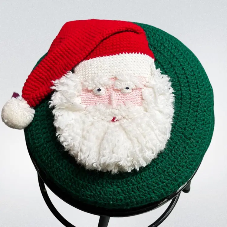 Round Handmade Circle Santa Face Pillow Vintage 13”