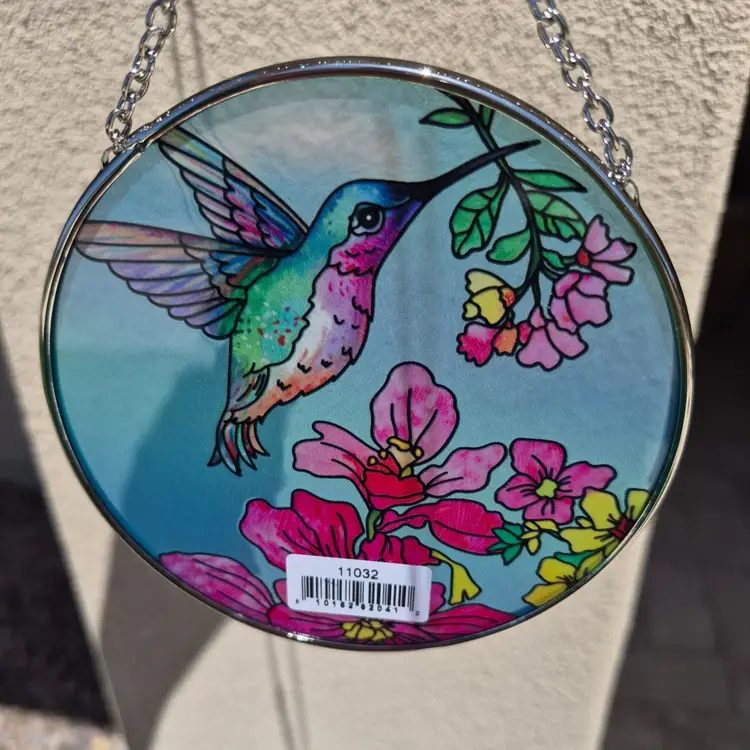Handcrafted Bridgeton Hall Hummingbird Suncatcher Chain Vibrant Glass Window
