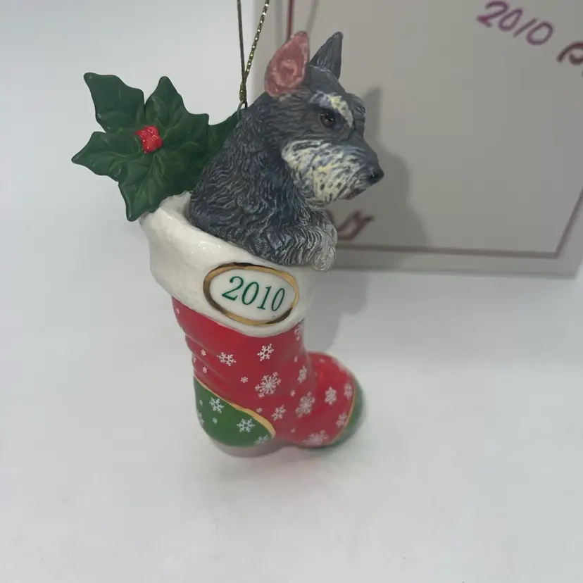 Danbury Mint Miniature Schnauzer Christmas Ornament 2010 Stocking